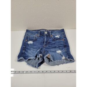 American Eagle Midi Jean Short Women 0 Blue Excellent Distressed Super Stretch X